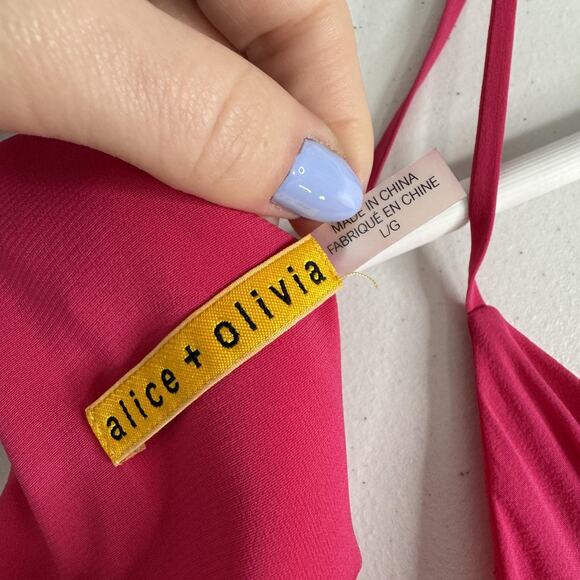 Alice + Olivia Fierra Dress Womens Large Pink Silk Blend Mini Slip Deep V-Neck - Picture 8 of 12